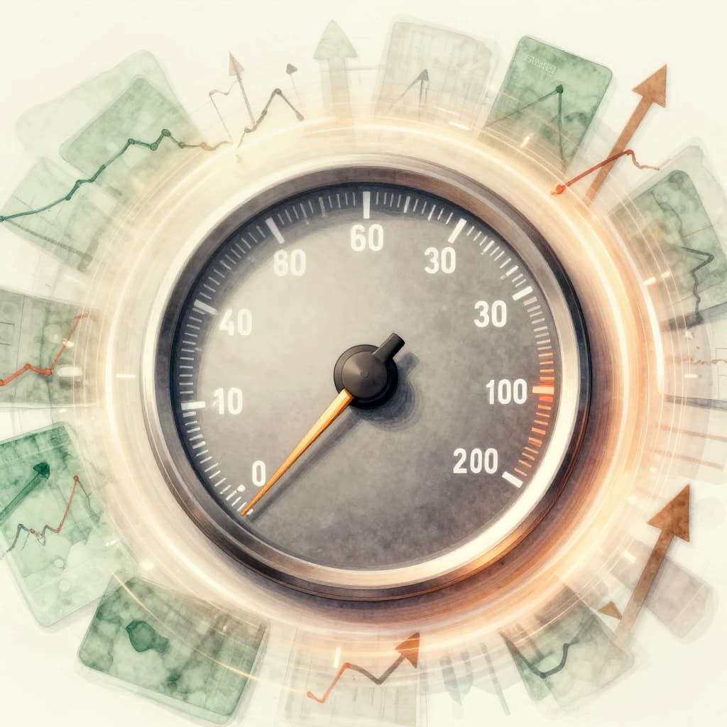 Illustration of a KPI dashboard with gauges, trend lines, and metric cards representing outsourced project success measurement.