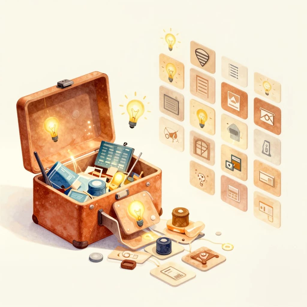 Illustration of a toolbox, website components, and helper icons representing tools and services for building a high-quality website.