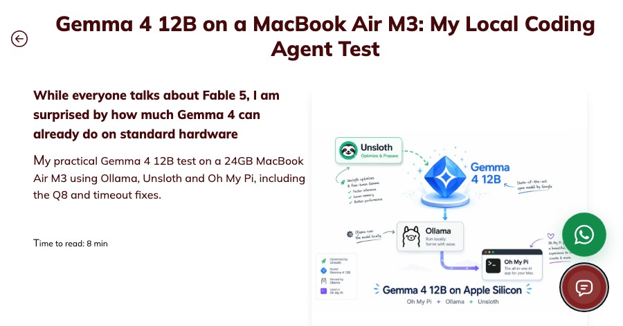 Gemma 4 12B on a MacBook Air M3: My Local Coding Agent Test